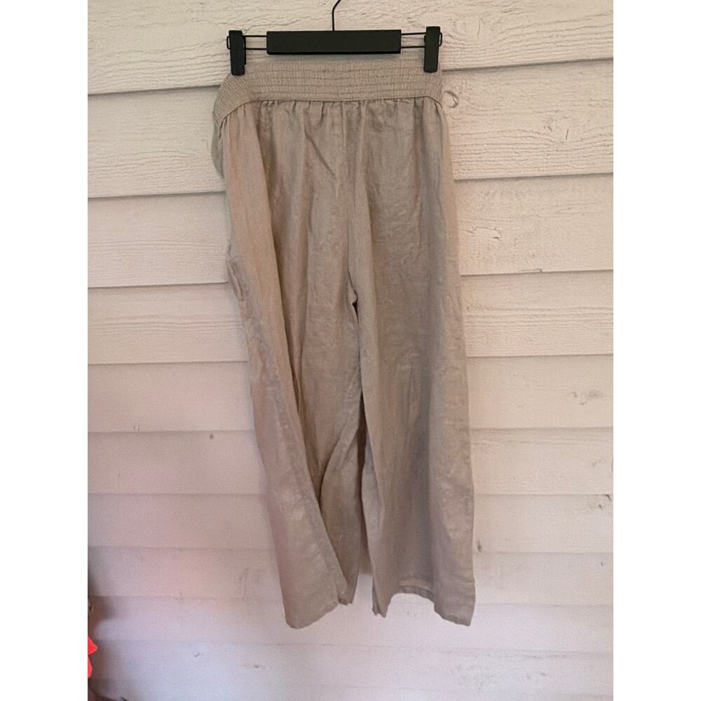 Rachel Zoe 100% Linen Wide Leg Crop Pants Beige Pull On Medium - Picture 5 of 6